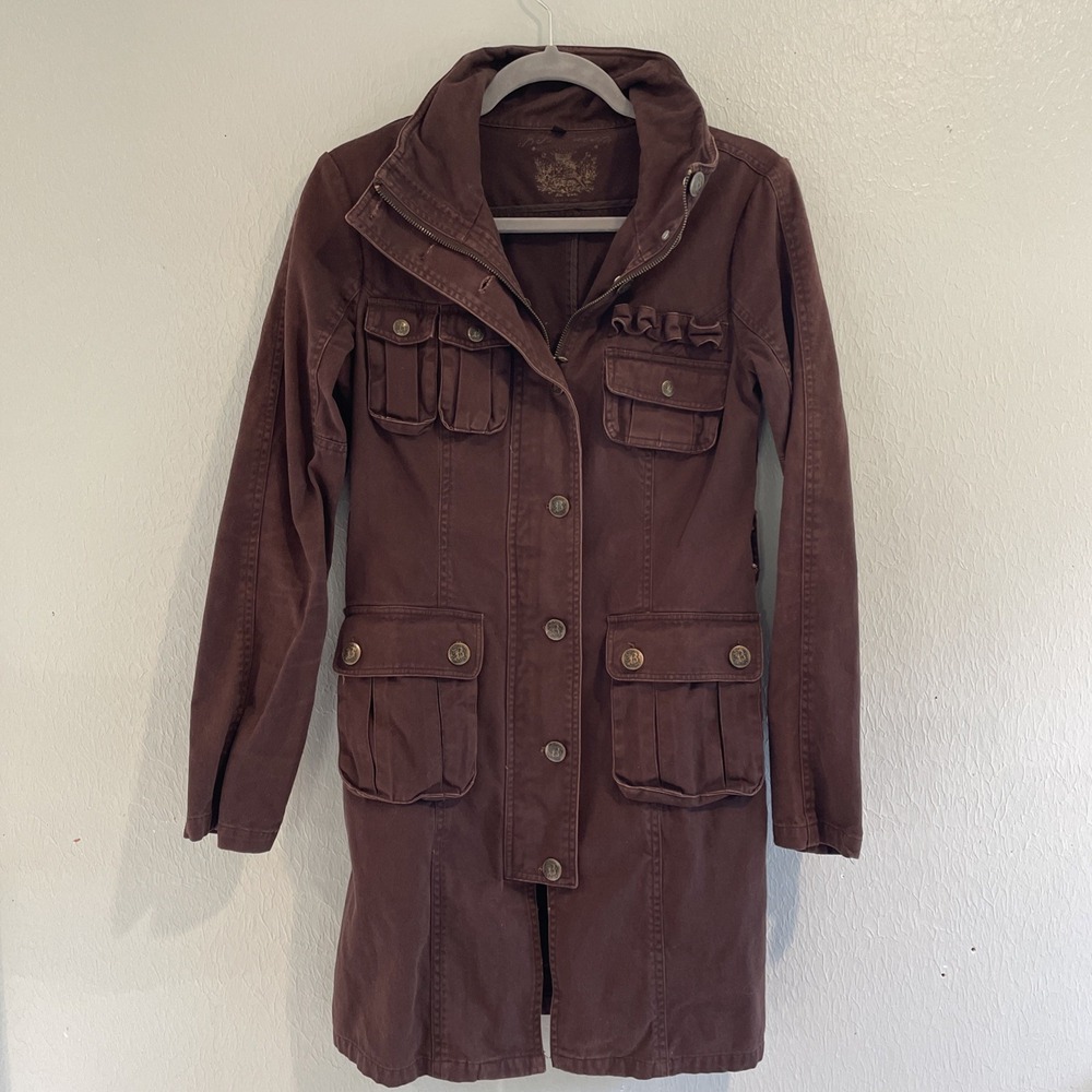BB Dakota Utility Cargo Trench Jacket Coat Full Zip Brown‎ M Y2K aso Bella swan